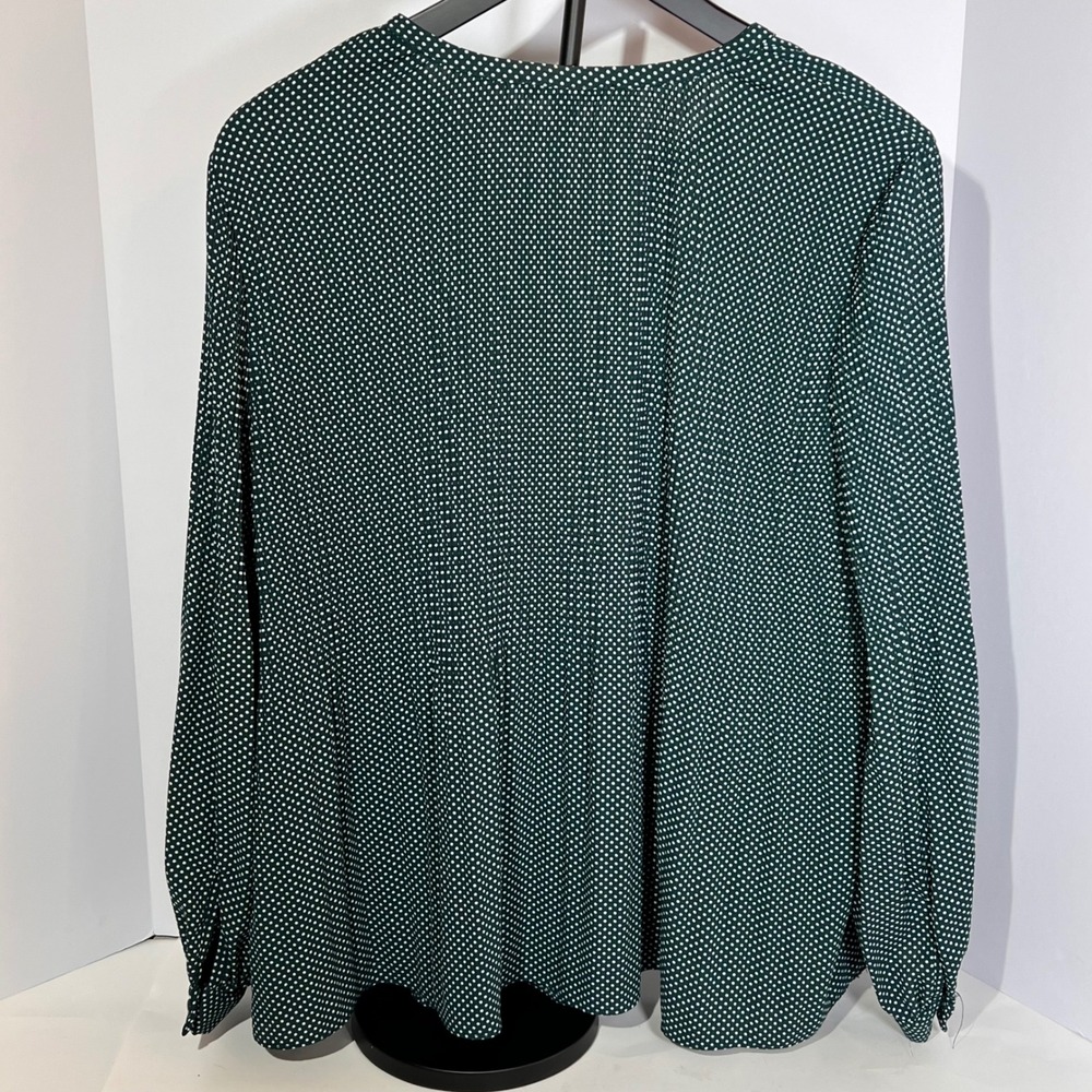 Adrianna Papell Green Polka Dot Tie Neck Long Sleeve Blouse‎ - Picture 3 of 7